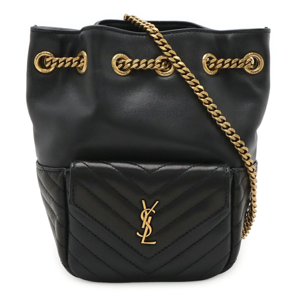SAINT LAURENT PARIS YSL Yves Joe Bucket Bag Chain Shoulder Leather Black